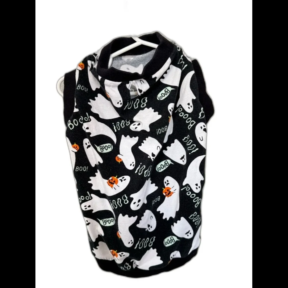Black Ghost Print Halloween Pet Shirt Medium